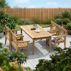 Ensemble de table de jardin d'extérieur en bois, mobilier de patio, ensemble de salle à manger à lattes avec fauteuils pour balcon, cour, terrasse - Product Image 3