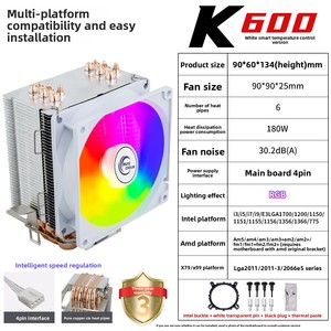 Disipador de Calor K-Card K600 de Cobre y Aluminio para CPU, Ventilador Silencioso de 9cm con Rodamiento Fluido de 18dba, Compatible con 1150/1700 de 12ª Generación para X99/2011 High - Product Image 3