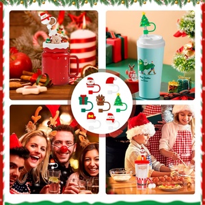 Décorations <span class=keywords><strong>de</strong></span> paille en silicone <span class=keywords><strong>de</strong></span> Noël pour Stanley Cup – 6 designs (Père Noël, Arbre, Renne, Bonhomme <span class=keywords><strong>de</strong></span> neige, Chapeau, Boîte cadeau) – Lot individuel sans BPA - Product Image 4