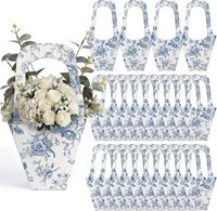 Sacs en papier kraft avec poignées pour bouquets floraux, pour mariages, fêtes prénuptiales, fiançailles (rose)