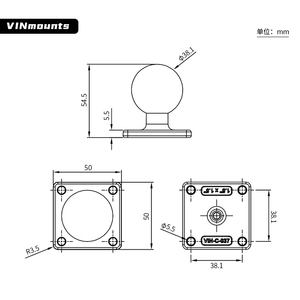 VINmounts Tête sphérique 1,5", base 4 trous 38×38mm, alliage d'aluminium, compatible avec bras double douille taille C - Product Image 5