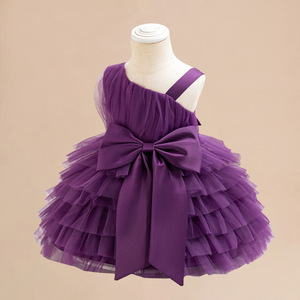 Vestido de fiesta de malla con tutú y un solo hombro para bebés y niñas, ideal para el primer cumpleaños, el 100 día del bebé o actuaciones en el escenario. - Product Image 1