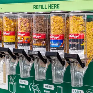 ECOBOX Dispenser makanan plastik biji-bijian, Dispenser makanan kering sereal permen, tempat sampah gravitasi untuk toko