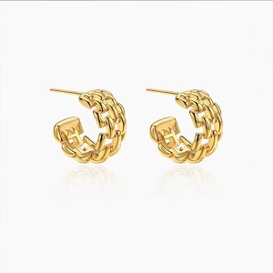 <strong>Fashion</strong> Weaving Design Gold-Plated Stainless Steel Huggies Earrings Women's Hoop Earrings Wholesale Bulk <strong>Supply</strong> <strong>Cheap</strong> Alloy - Product Image 1