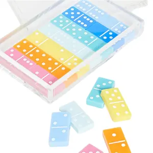 Özel renkli 28 paket Toppling süblimasyon domino boşlukları çift 9 renkli akrilik domino blokları oyun seti çocuklar için hediye