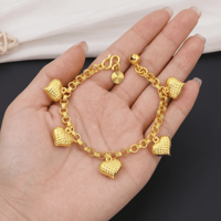 Nouveaux Bracelets Joncs Classiques en Laiton Plaqué Or 24K avec Maillons en Forme de Cœur de Pêche, Micro-Incrustation, 20cm, Unisexe, pour Anniversaire