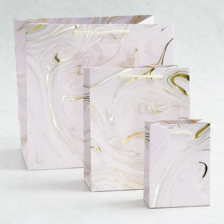 Manufacturer Customized Logo Recyclable Packing CMYK Paper Packaging Blush Marble Gift Bags