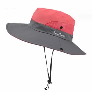 2024 new outdoor flat top wide brim fisherman bucket hat sun protection wide brim waterproof hats lady adult alpine cap children