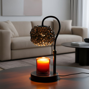 Modern Crystal Cone Flower Shade <b>Table</b> Lamp with <b>LED</b> Warm <b>Light</b> 2700K Wood Base E26 AC for Bedroom Decor - Product Image 5