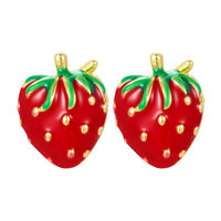 Emaille Aardbei Kersen Stud Oorbellen Heldere Steen Schattige Fruit Sieraden Zoete Statement Oorbellen voor Dames Meisjes Zomer