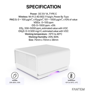 Tuya <b>Wifi</b> Wireless <b>Smart</b> Automotive Co2 PM2.5 VOC CO2 CH2O CO Temperature Humidity Multi Indoor Air Quality Sensor Tuya W - Product Image 5
