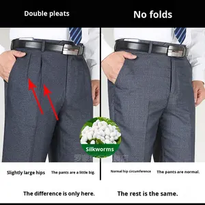 <span class=keywords><strong>Pantalones</strong></span> Casuales Transpirables de Seda de Morera con Doble Pliegue <span class=keywords><strong>para</strong></span> <span class=keywords><strong>Hombre</strong></span>, Tallas Grandes, <span class=keywords><strong>para</strong></span> Hombres de Mediana Edad y Mayores, Formales de Negocios, de Alta Gama - Product Image 3