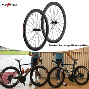 Jeu de roues de vélo de route en carbone Ferei 700C, frein à disque, clincher, tubeless, finition brillante, profondeur de jante 50 mm, roues pour le cyclisme sur route - Product Image 1
