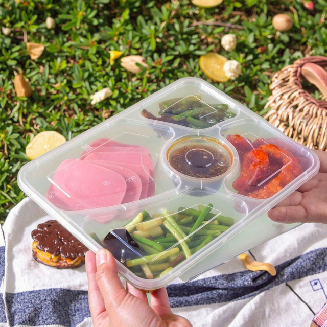 1250ml Transparent PP5 Microwaveable Disposable Food Container 260*202*35mm Lunch Box Size