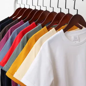 Usine en gros de haute qualité couleur unie 220gsm blancs coton logo personnalisé imprimé plaine col rond t-shirt graphique hommes t-shirts