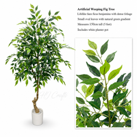 Ficus pleureur artificiel de 150 cm de haut, feuilles vertes réalistes, faux ficus en pot pour la décoration de villas, hôtels et salons