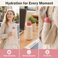 Bouteille d'eau isotherme en acier inoxydable de 400 ml avec couvercle rond mignon, gobelet de voyage portable, logo personnalisé ODM