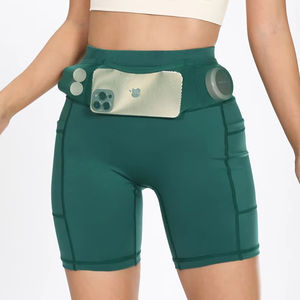 High Waist Quick Dry Yoga Shorts <b>with</b> Elastic Waistband <b>Pocket</b> Tummy Control Breathable Fitness Workout <b>Leggings</b> For Marathon - Product Image 1