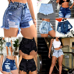 Vente <span class=keywords><strong>en</strong></span> gros usine : Jeans sexy taille haute pour femmes et shorts <span class=keywords><strong>en</strong></span> <span class=keywords><strong>jean</strong></span> décontractés taille mi-haute coupe droite pour l'été, technique délavée - Product Image 2