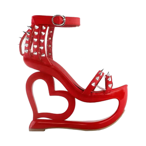 <span class=keywords><strong>Sandali</strong></span> estivi con tacco in legno all'ingrosso della fabbrica Sexy rosso tacco alto cinturino alla caviglia aperto modello solido cinturini alla caviglia scarpe da <span class=keywords><strong>donna</strong></span> - Product Image 2