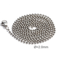 Collier en perles d'acier inoxydable plaqué argent de 2,0 mm avec fermoir mousqueton et anneau soudé, style classique, cadeau unisexe