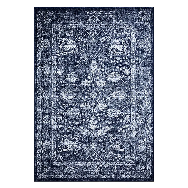 Navy Blue Vintage Style Floral Pattern Family Room Modern Transitional Area Rug Soft Medium Pile Small Traditional Carpets Rugs