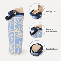 Botella de Agua Aislada al Vacío de Doble Boca, 30oz, Acero Inoxidable 304, Portátil, con Asa, Antiderrames, Vaso Personalizado con Impresión