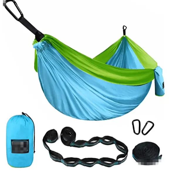 Großhandel hochwertige Nylon tragbare 2 Personen Outdoor Fallschirm Camping Nylon Hängematte mit Baum riemen
