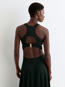 Vestido maxi casual de chifón con cuello halter y abertura en la cintura en verde esmeralda para mujer - Product Image 3