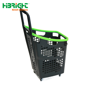 Heavy Duty Rolling Shopping <b>Basket</b> with Telescopic Handle 70L Large Capacity <b>Plastic</b> Grocery Pull <b>Basket</b> for Retail Store - Product Image 3