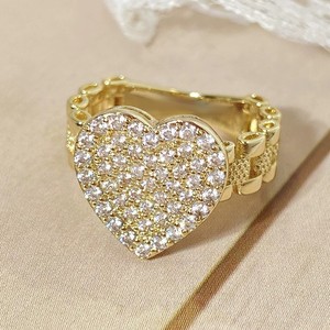 Dropshipping Fashionable pink diamond heart-shaped <strong>ring</strong> for women adjustable <strong>opening</strong> Gold plated Nugget Iced Out zircon <strong>ring</strong> - Product Image 5