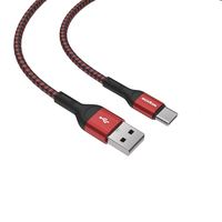 Cable de Datos USB Trenzado de Nailon Wopow WX08 Tipo-C 3A de Carga Rápida de 1.2m, Certificado CE, Garantía de 12 Meses, Negro y Rojo para Computadora