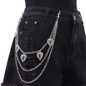 โซ่คล้องกางเกงโลหะหลายชั้นรูปหัวใจขนนก สีเงินทิเบต สไตล์ฮิปฮอป ใช้ได้ทุกวัน - Product Image 1