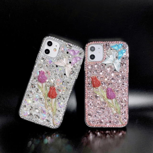 Luxury 3d Diy Bling Diamond Butterfly Flower Phone Case Women Girls Rhinestone Cover Case for Iphone 12 13 14 15 16 17 Pro Max