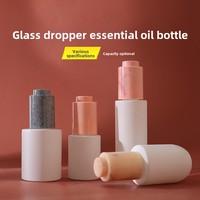 HOPECK Flacons en verre pour huiles essentielles/sérums, ronds/cylindriques, fins, 15/20/30 ml, avec pipette à bouton-poussoir en jade 18/415, sérigraphiés