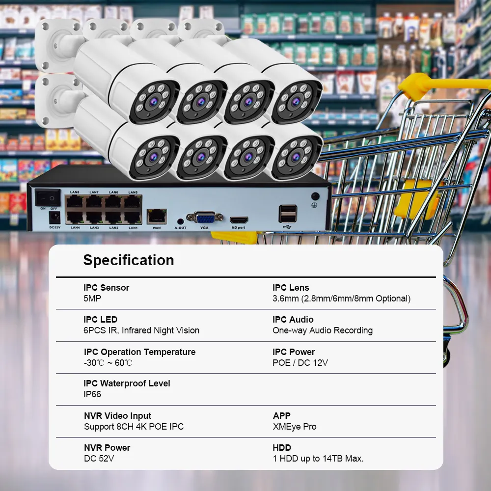 5MP 8CH POE NVRキットセキュリティIPカメラ監視システム48チャンネルcctvPOE NVRカメラセキュリティシステム音声録音付き