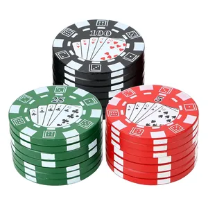 3 Layers Poker Chip Style Herb Herbal Tobacco Grinder Plastic Metal Grinders Smoking Accessories