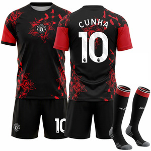 2627 Nouvelle tenue de football pour homme, version d'entraînement pré-match, <span class=keywords><strong>maillot</strong></span> Ronaldo, ensemble noir Rouge Devils édition spéciale, polyester - Product Image 3