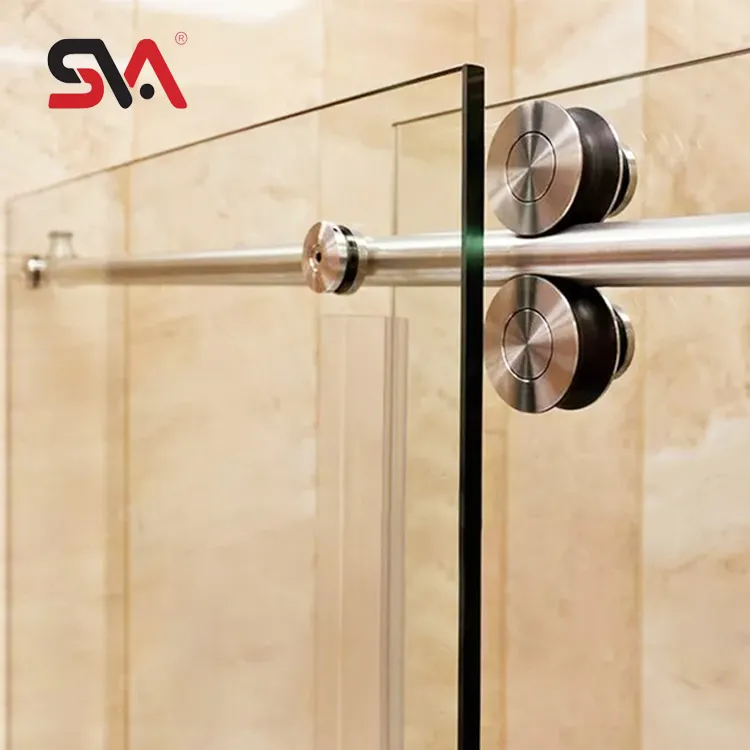 Customized Color SVA-0029B Round Pipe Four Wheels Stainless Steel Shower Sliding Door System Tempered Glass Hardware Fittings