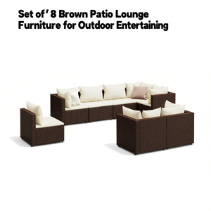 Ensemble de meubles de salon de jardin en rotin brun pour 8 personnes, design contemporain, pour divertissements en plein air - Product Image 1