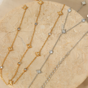 क्लिओरो थोक स्टेनलेस स्टील हार न्यूनतम स्टार के साथ ज़िरकॉन वाई-आकार के नेकलेस महिलाओं के लिए सोने की प्लेटेड गहने - Product Image 4