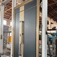 Pintu Masuk Tunggal Aluminium Cor Mewah Ringan dengan Motif Awan Vertikal dan Garis Aluminium, Gerbang Keamanan Kustom, pintu ganda aluminium