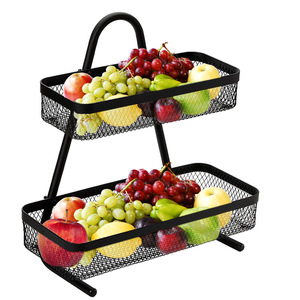 Metal Fruit Basket 2 Tier Black Mesh <b>Standing</b> Food Container For Kitchen Home Use - Product Image 4