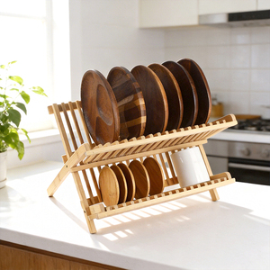 Égouttoir à vaisselle et support à assiettes en bambou, rangement vertical pour couvercles <span class=keywords><strong>de</strong></span> casseroles, tasses, livres, organisateur <span class=keywords><strong>de</strong></span> <span class=keywords><strong>cuisine</strong></span> multifonctionnel, nouveauté - Product Image 2