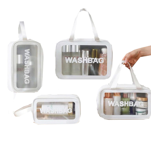 Pochette cosmétique transparente en PVC, étanche, durable, avec fermeture éclair, sac à maquillage transparent, givré, tendance, voyage, logo personnalisé, MOQ 100 - Product Image 1
