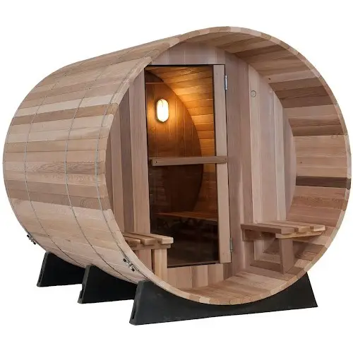 Outdoor Hemlock Cederhout Natte Stoom Hout Brandende Barrel Sauna Met Venster