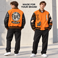 Fabricant de vêtements sur mesure OEM ODM, veste bomber varsity orange avec patch en chenille, étiquette privée pour les marques européennes et américaines