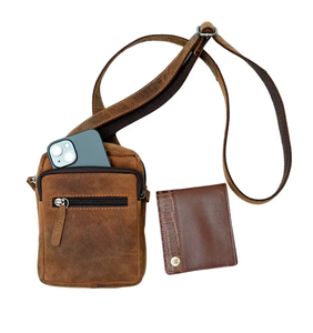 Sac à bandoulière en cuir pour homme, sac de voyage compact, bandoulière réglable, multi-poches, petit sac de transport élégant - Product Image 2