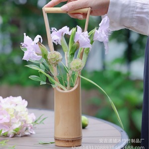 Florero de tubo de bambú, estilo Zen asiático, redondo, material natural, maceta decorativa para ceremonia del té, arreglo de escritorio - Product Image 2