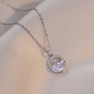 AA016255 chapado en oro delicado cristal circón círculo signo de <span class=keywords><strong>la</strong></span> suerte collar cobre estrella <span class=keywords><strong>Luna</strong></span> colgante gargantilla joyería Mujer - Product Image 2